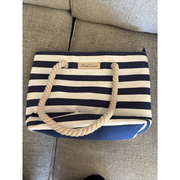 White Handbags - PortoVino Wine Tote Bag Purse Blue & White Canvas w/ Hidden Spout & Wine Bladder